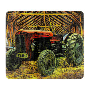 Antique Red Tractor Rustic Barn Schneidebrett