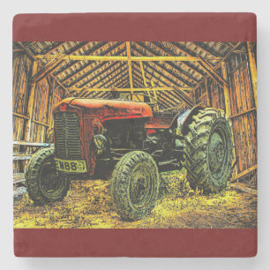 Antique Red Tractor Rustic Barn Steinuntersetzer
