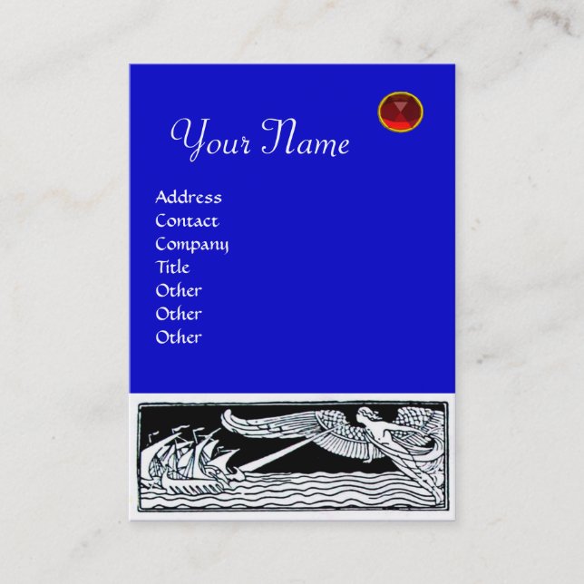 ANTIQUE REISE, RUBY MONOGRAM, rot-blau Visitenkarte (Vorderseite)