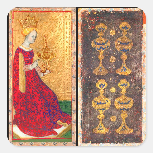 ANTIQUE RENAISSANCE-TAROTEN / KUPPENQUEEN QUADRATISCHER AUFKLEBER (Vorderseite)