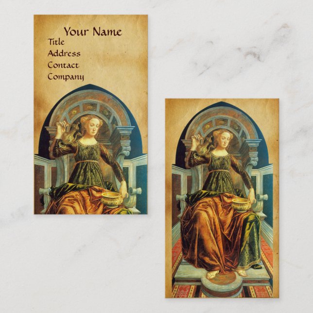 ANTIQUE RENAISSANCE TAROTS TEMPERANCE PARCHMENT VISITENKARTE (Vorne/Hinten)