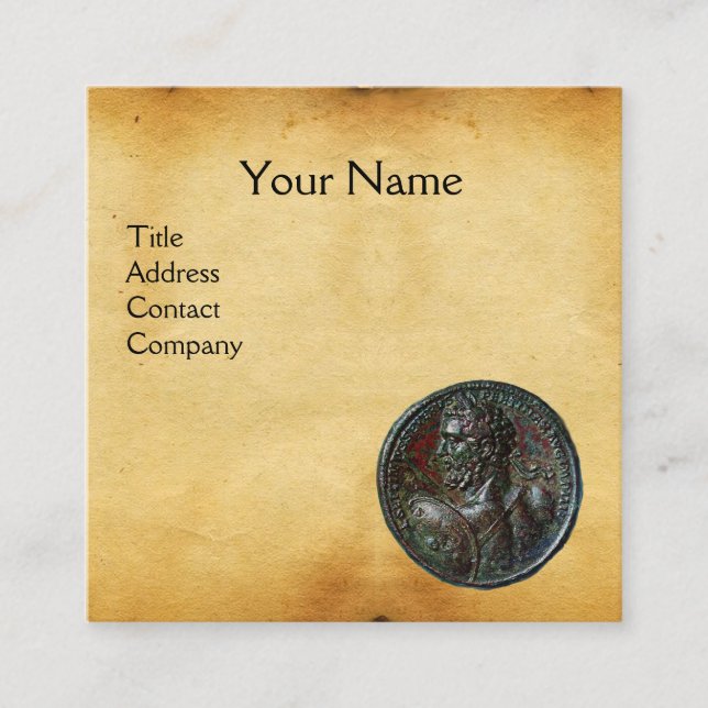 ANTIQUE ROMAN BRONZE MEDALLION Brown Parchment Quadratische Visitenkarte (Vorderseite)