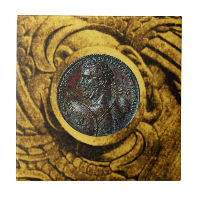 ANTIQUE ROMAN BRONZE MEDALLION MIT GOLD GRIFFINS FLIESE (Vorderseite)
