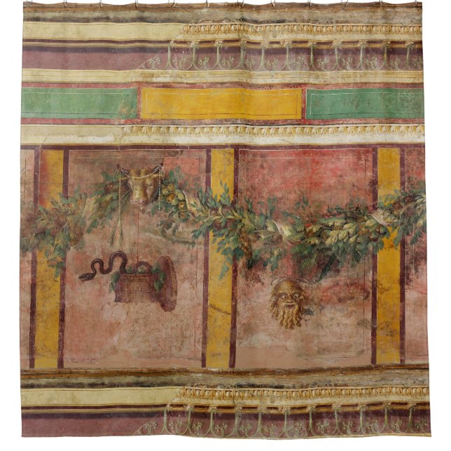 ANTIQUE ROMAN FRESCO,SATYR MASK,GARLAND,FRUITS  DUSCHVORHANG (Vorderseite)