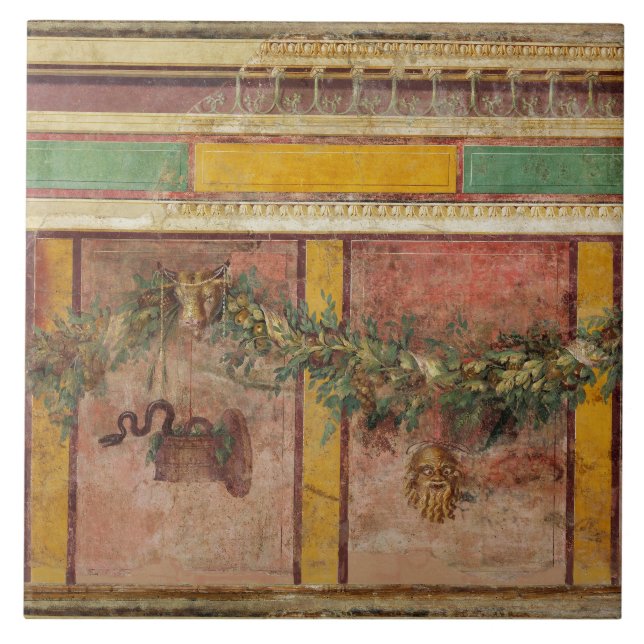ANTIQUE ROMAN FRESCO,SATYR MASK,GARLAND,FRUITS  FLIESE (Vorderseite)