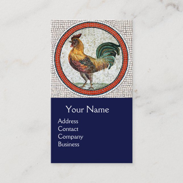 ANTIQUE ROMAN MOSAICA / ROOSTER MONOGRAM Blau Visitenkarte (Vorderseite)