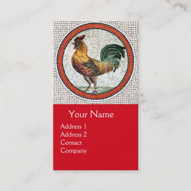 ANTIQUE ROMAN MOSAICA / ROOSTER MONOGRAM, rot Visitenkarte (Vorderseite)
