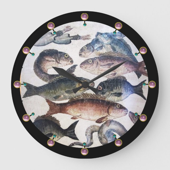 ANTIQUE ROMAN MOSAICS, FISCHE, MEERESLEBENSZENE GROßE WANDUHR (Vorderseite)