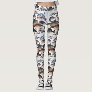 ANTIQUE ROMAN MOSAICS, FISCHE, MEERESLEBENSZENE LEGGINGS