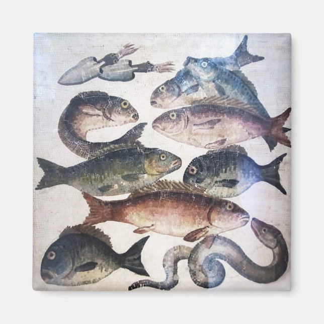 ANTIQUE ROMAN MOSAICS, FISCHE, MEERESLEBENSZENE MAGNET (Vorne)