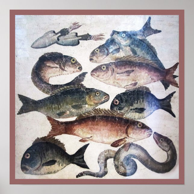 ANTIQUE ROMAN MOSAICS, FISCHE, MEERESLEBENSZENE POSTER (Vorne)