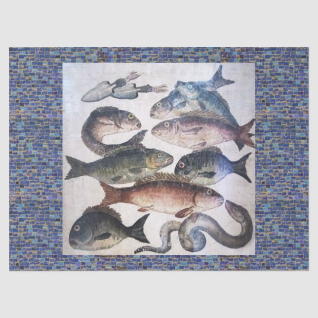 ANTIQUE ROMAN MOSAICS,FISCHE,OZEANSEESKENE SEIDENPAPIER (Vorderseite)