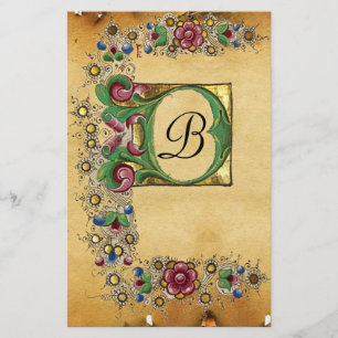 ANTIQUE ROSE MITTELALTERLICHES FLORALPARKIERMONOGR BRIEFPAPIER