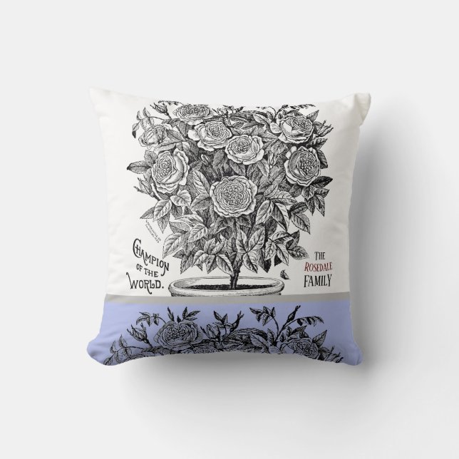 Antique Rosebush - Ihre Wahl von Text Periwinkle Kissen (Vorderseite)