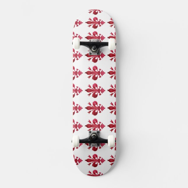 ANTIQUE ROTE LILIE IN WEISSER BLUTERBILDUNG SKATEBOARD (Vorderseite)
