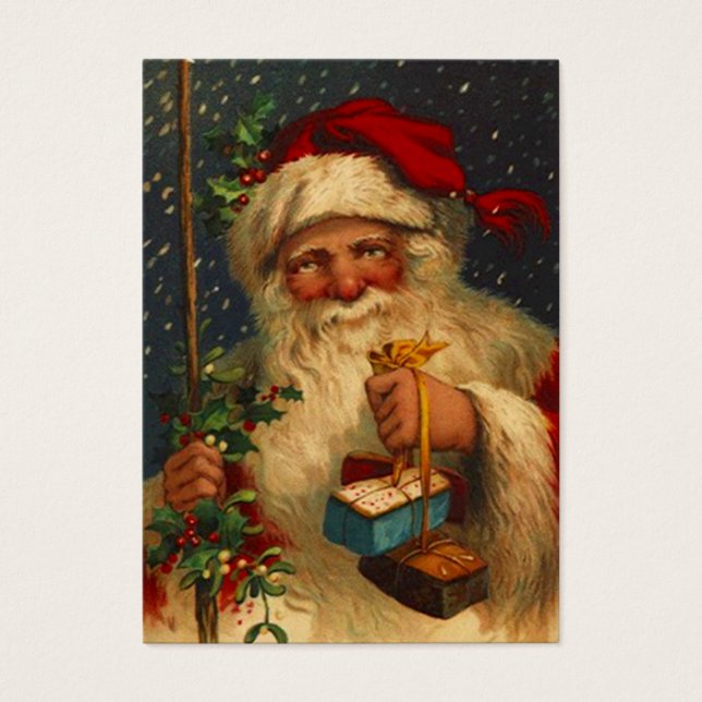 ANTIQUE SANTA IM SCHNEESCHORM MIT GESCHENKARTE (Vorderseite)