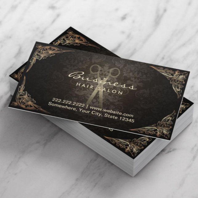 Antique Scissour Dark Damask Haare Salon Visitenkarte (Von Creator hochgeladen)