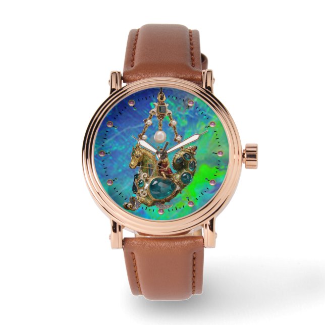 ANTIQUE SEEPFERD JEWEL, BLAUE GRÜNE OPALE WIRKUNG ARMBANDUHR (Vorderseite)