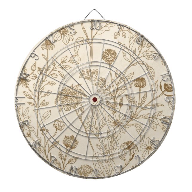 Antique Sepia Botanical Line Art Floral Pattern Dartscheibe (vorne)