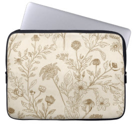 Antique Sepia Botanical Line Art Floral Pattern Laptopschutzhülle