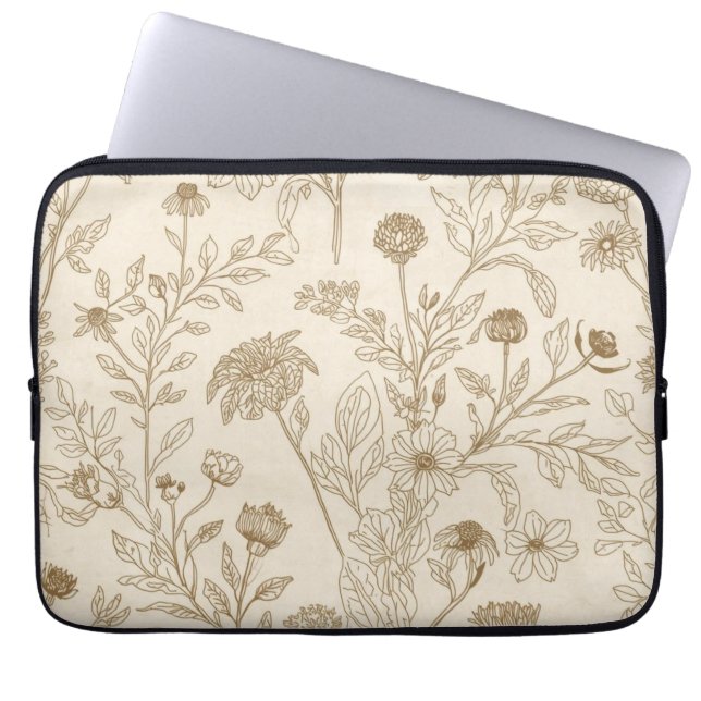 Antique Sepia Botanical Line Art Floral Pattern Laptopschutzhülle (Vorderseite)