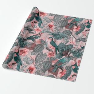 Antique Sepia Parrots Tropisches Dschungelmuster Geschenkpapier