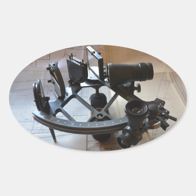 Antique Sextant Ovaler Aufkleber (Vorderseite)