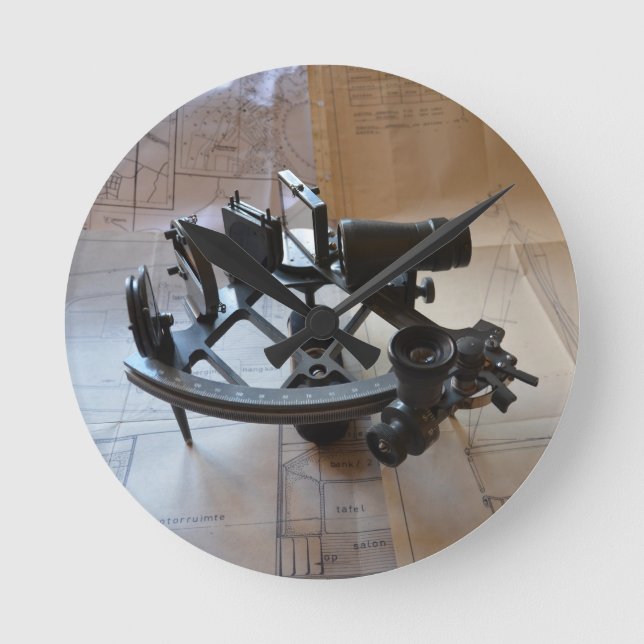 Antique Sextant Runde Wanduhr (Vorderseite)