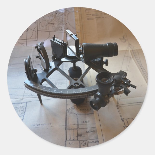 Antique Sextant Runder Aufkleber (Vorderseite)