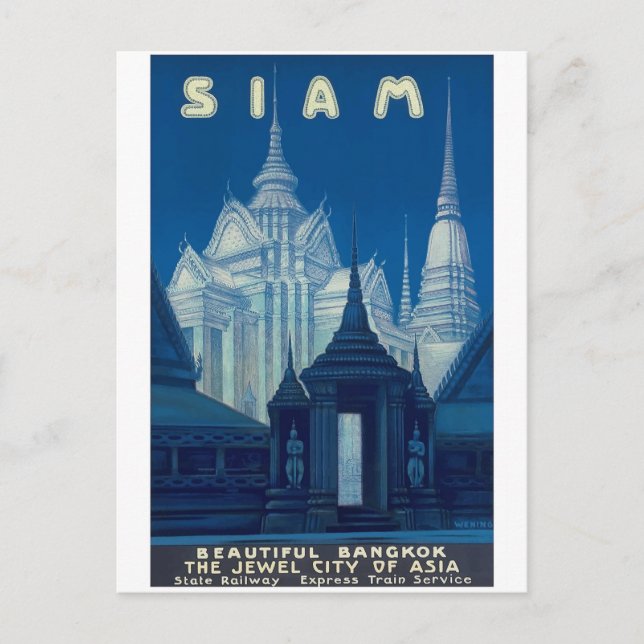 Antique Siam Bangkok Tempel Travel Poster Postkarte (Vorderseite)