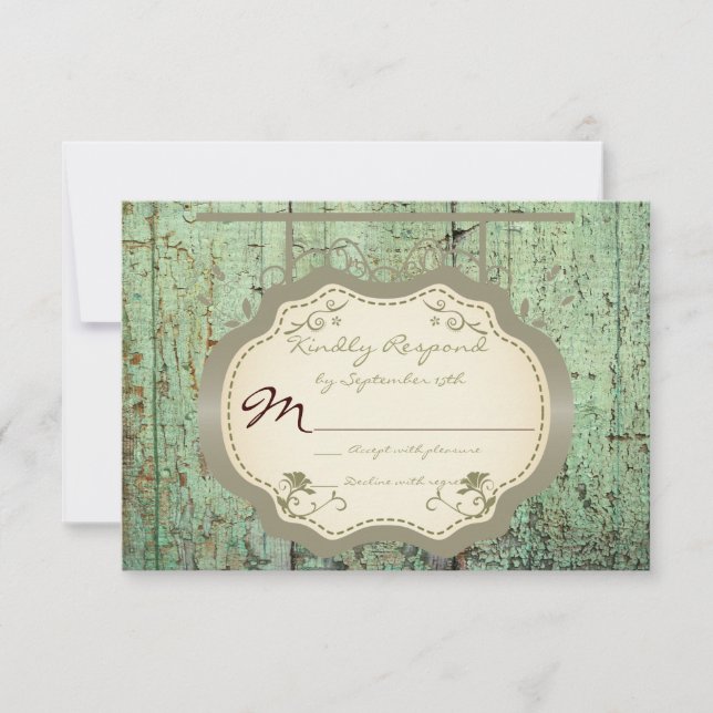 Antique Sign Rustic Country Wedding RSVP Cards (Vorderseite)