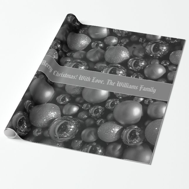 Antique Silver Grey Christmas Baubles fügen Text h Geschenkpapier (Ungerollt)