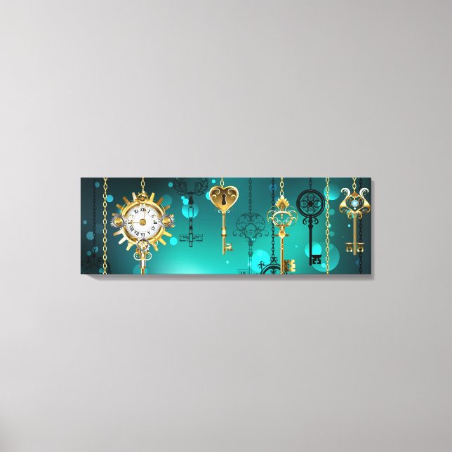 Antique Skeleton Keys on Green Background Leinwanddruck (Vorderseite)