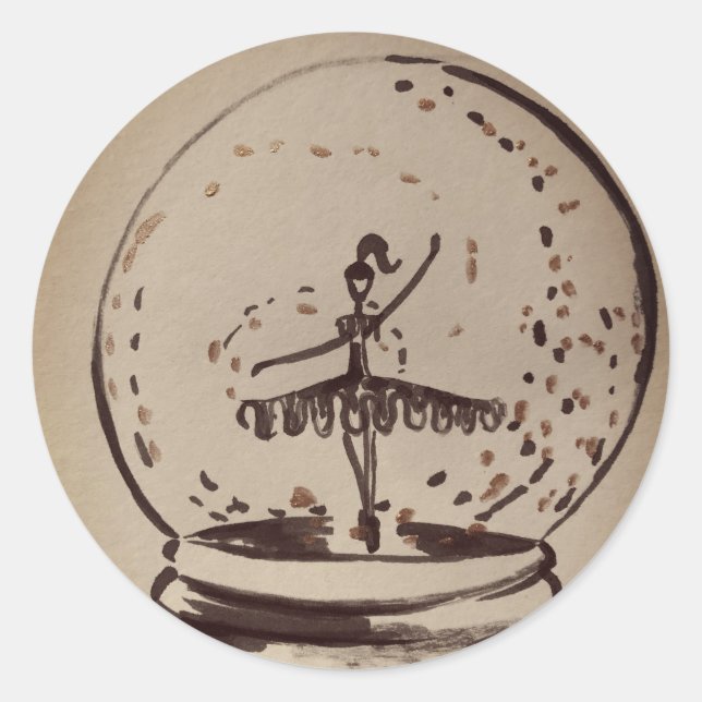 Antique Snow Globe Ballerina Runder Aufkleber (Vorderseite)