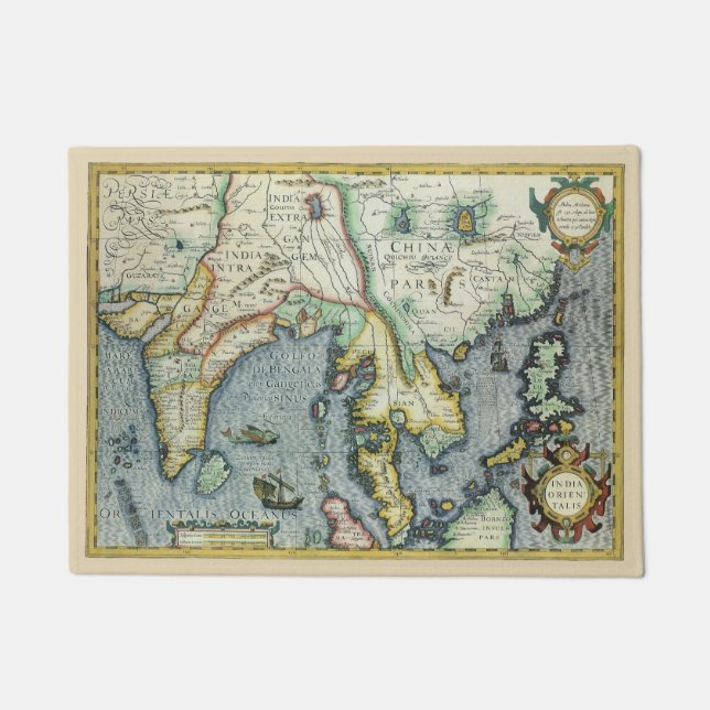 Antique Southeast Asian Map von Mercator / Hondius Fußmatte (Vorderseite)