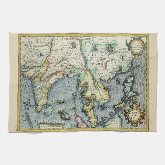 Antique Southeast Asian Map von Mercator / Hondius Geschirrtuch (Horizontal)