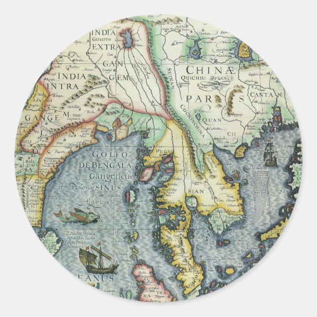 Antique Southeast Asian Map von Mercator / Hondius Runder Aufkleber (Vorderseite)