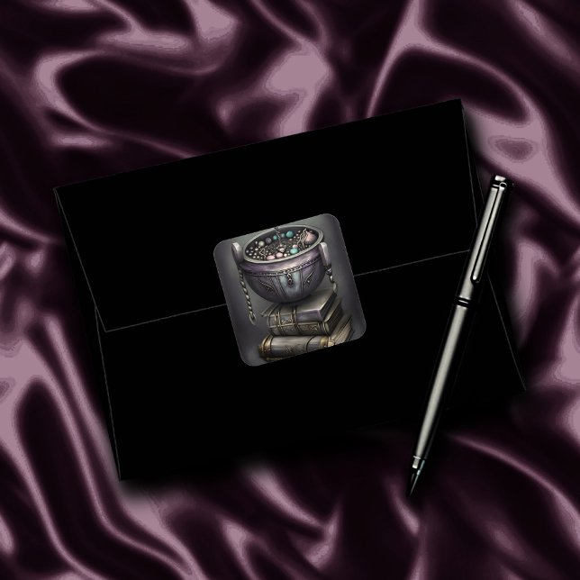 Antique Steampunk Cauldron | Zauberbücher Quadratischer Aufkleber (Von Creator hochgeladen)