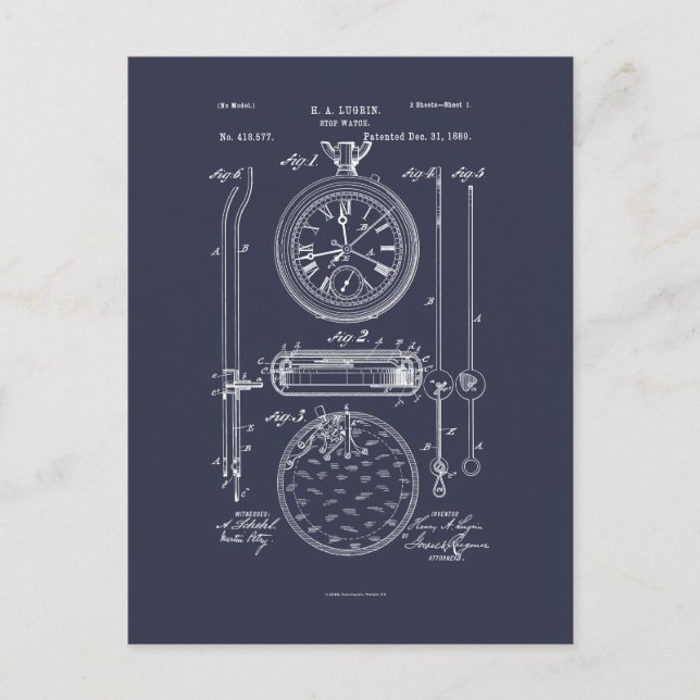 Antique Stopwatch, 1889 Zeichnend Patent Postkarte (Vorderseite)