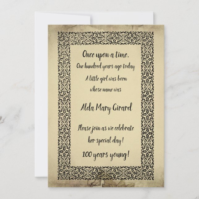 Antique Storybook Seite 100. Geburtstag (Vorderseite)