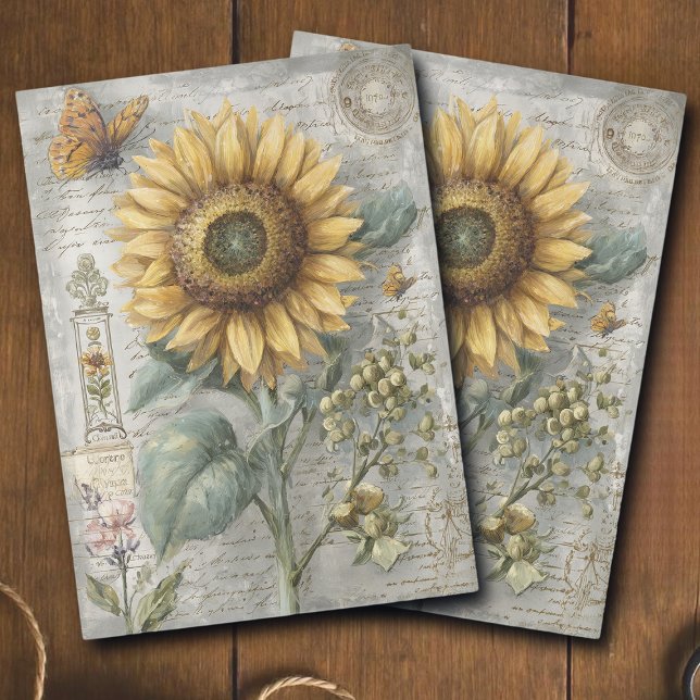 Antique Sunflower Botanical Ephemera Decoupage Seidenpapier (Von Creator hochgeladen)