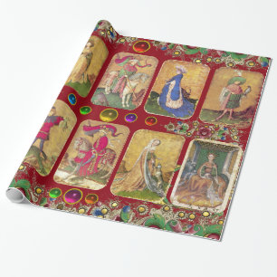 Antique Tarots, German Court Cards, Gold Red Flora Geschenkpapier