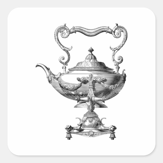 Antique Tea Kettle Quadratischer Aufkleber (Vorderseite)