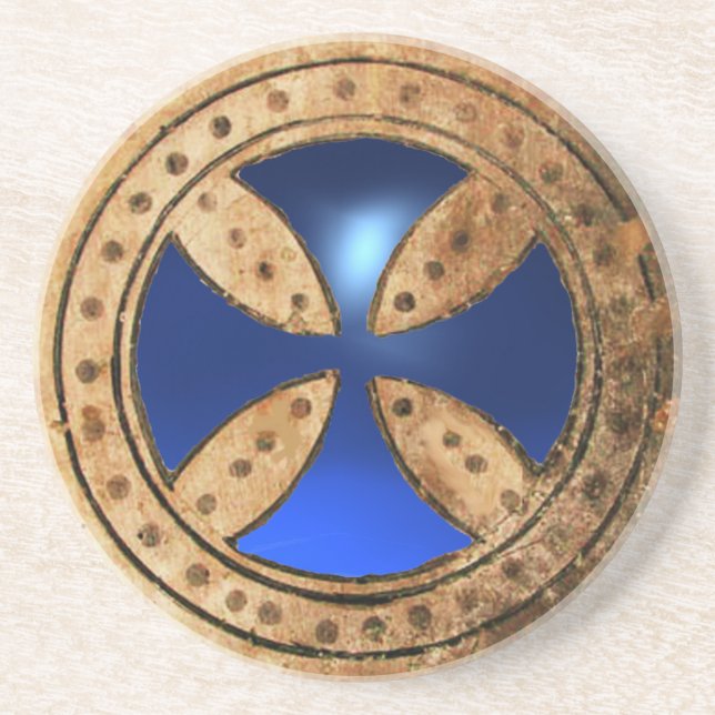 ANTIQUE TEMPLAR CROSS Blue Saphir Gem Getränkeuntersetzer (Vorne)