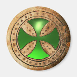 ANTIQUE TEMPLAR CROSS Green Emerald Gem Magnet