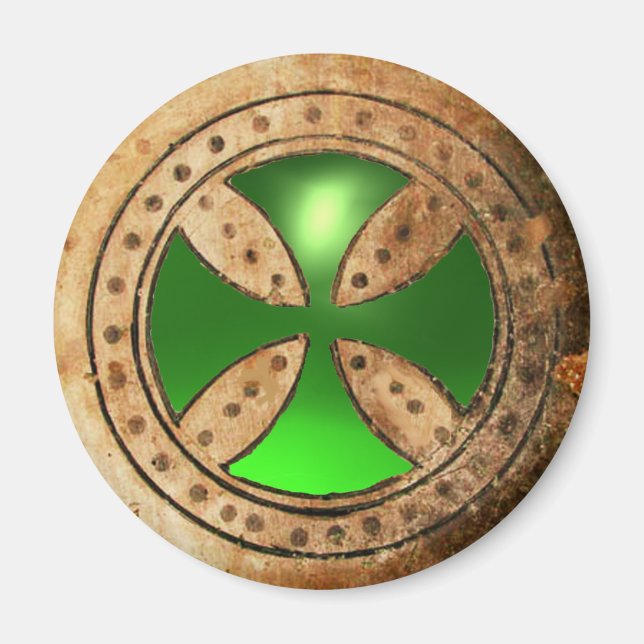 ANTIQUE TEMPLAR CROSS Green Emerald Gem Magnet (Vorne)