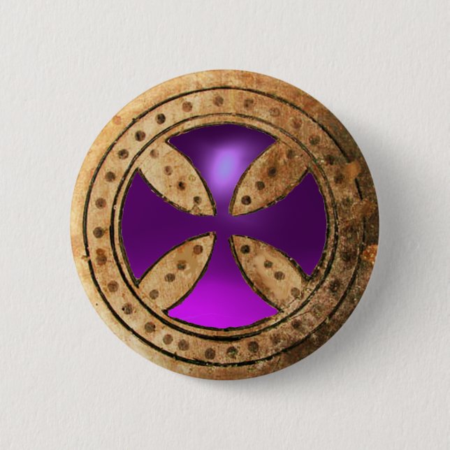 ANTIQUE TEMPLAR CROSS Lila Amethyst Gem Button (Vorderseite)