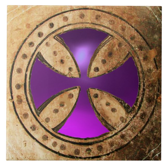 ANTIQUE TEMPLAR CROSS Lila Amethyst Gem Fliese (Vorderseite)