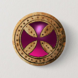 ANTIQUE TEMPLAR CROSS Pink Lila Amethyst Gem Button