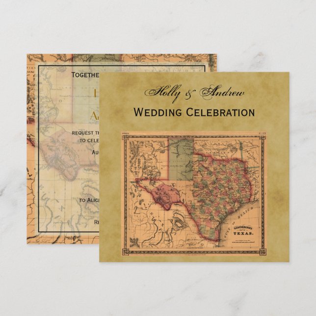* Antique Texas Map #1, Distressed BG #3 Einladung (Vorne/Hinten)